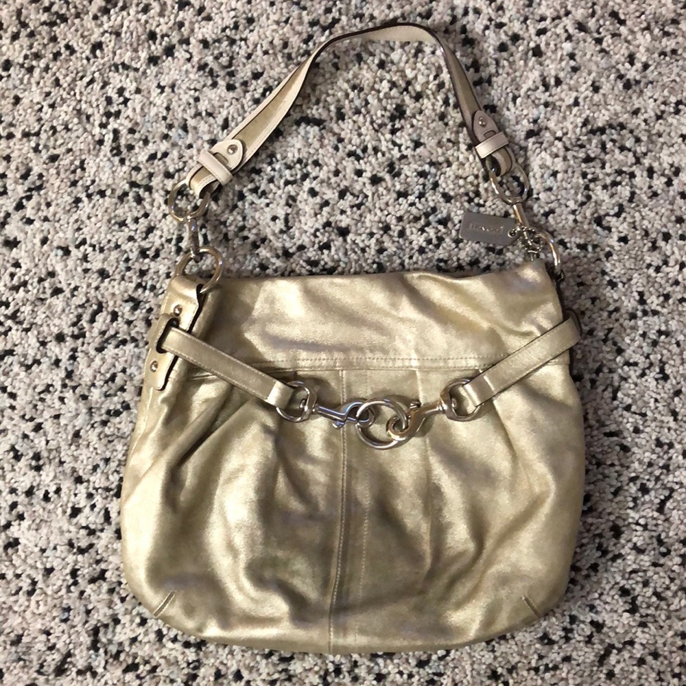 Coach leather metallic hobo bag